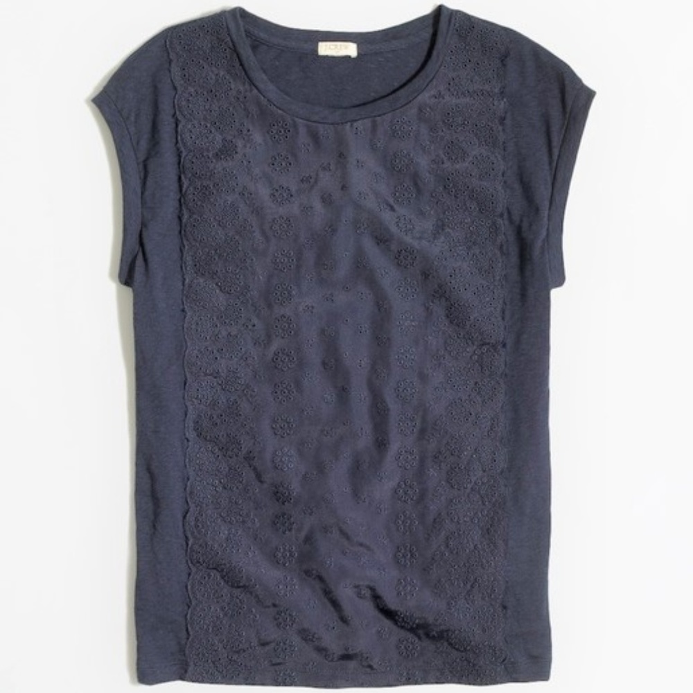 Medium J.crew Factory Navy Embroidered-front Top